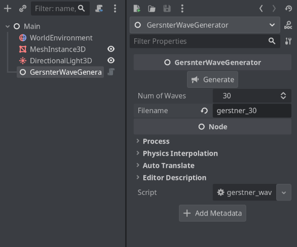 Gerstner waves setup